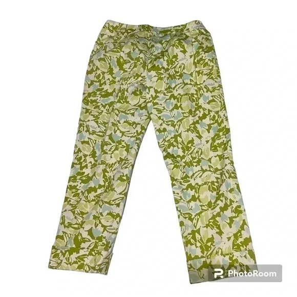 Dana Buchman stretch high rise ankle women’s pants green white size 8 - Picture 1 of 5